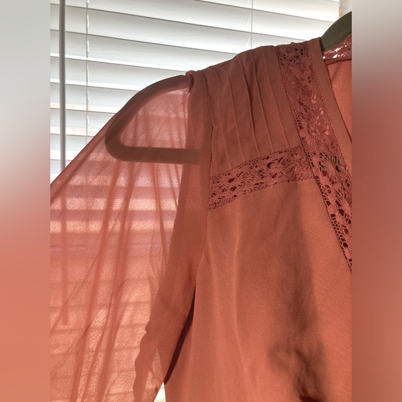 NWOT ASOS SIZE 4 women’s SALMON CHIFFON LINED EYELET BUTTON RUFFLE DRESS - Picture 3 of 5